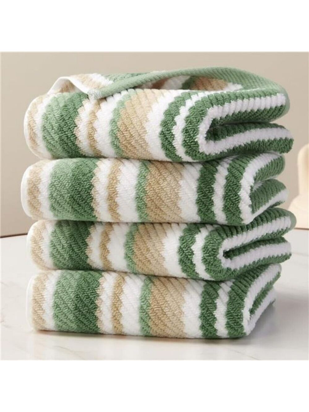 Luxury Green Hand Towels Set of 4 Soft Absorbent Cotton Striped Bathroom Towels